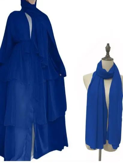 Chiffon Open Abaya Dubai Turkey Kaftan Muslim Cardigan Abayas Dresses For Women Casual Robe Kimono Femme Caftan Islam Clothing: M / Blue