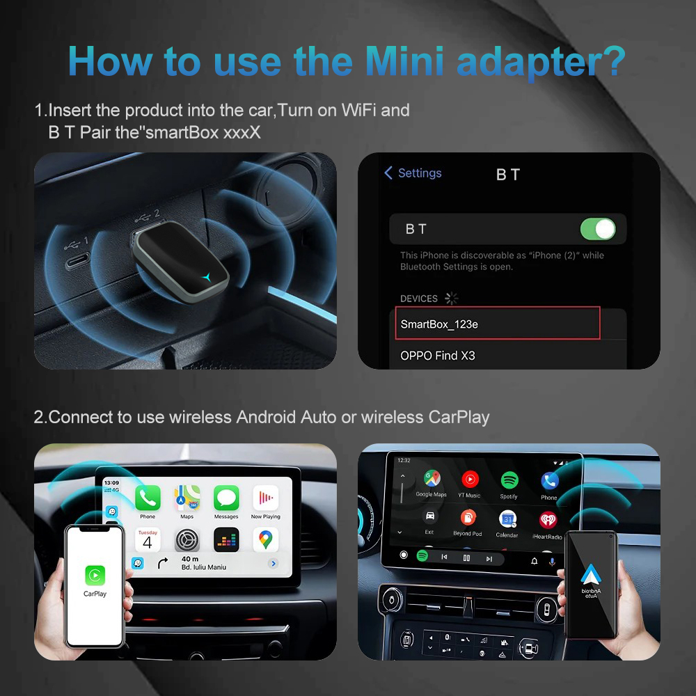 2025 NIEUW 2-in-1 draadloze Carplay AI Box Android Auto Plug and Play toepasbaar om originele auto bekabelde Carplay naar draadloos te converteren