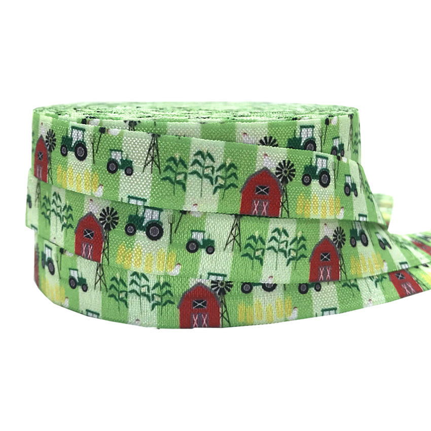 10Yards 16Mm Camper Farm Cactus Gedrukt Vouw Over Elastische Band Diy Haar Tie Band Kleding Accessoires Hoofddeksels Elastische band: P728