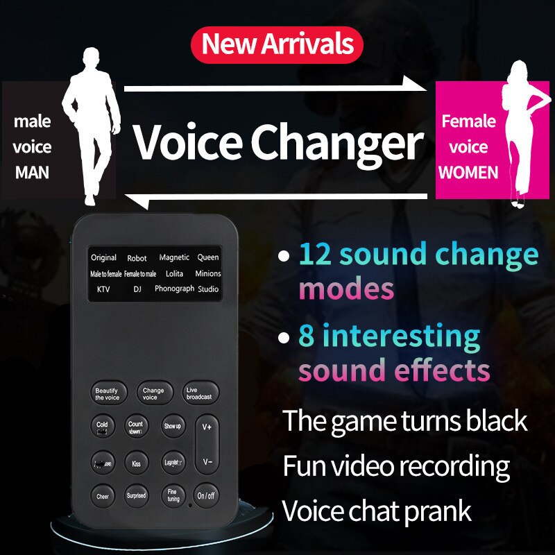 Voice Changer Microphone Mini Sound Card 12 Sound Change Modes for Phone Computer PC Game Machine Halloween Christmas