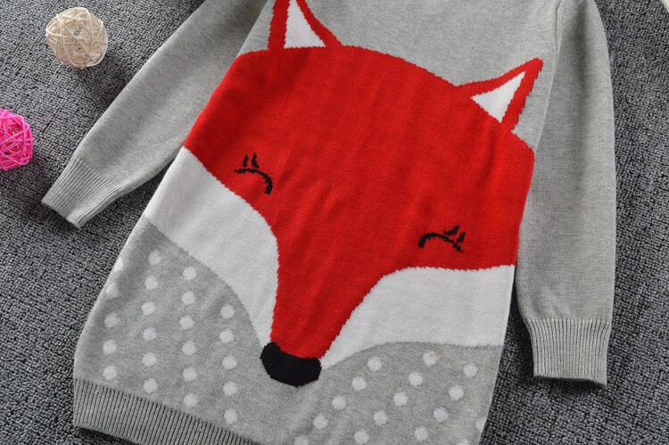 nouvelle fille pull robe imprimé renard fille Pullover décontracté à manches longues col rond tricots pull enfants vêtements