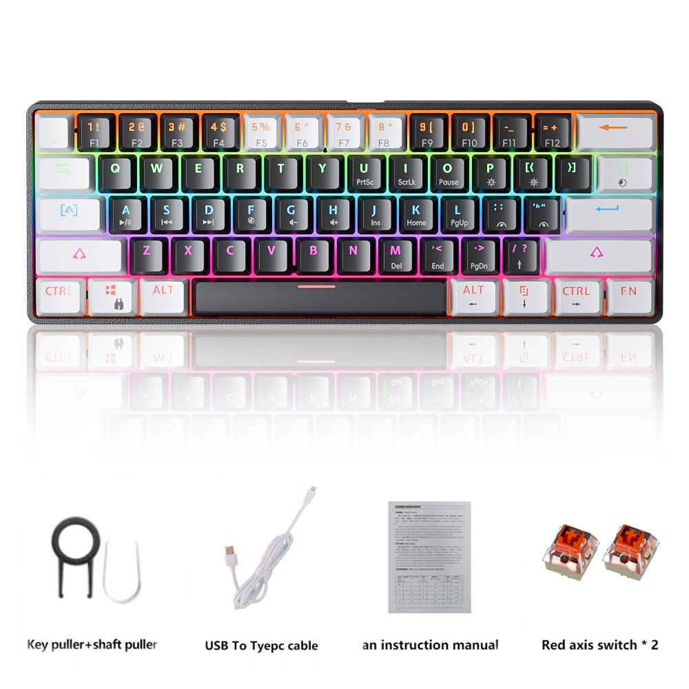MUCAI-Teclado mecánico MK61 USB para juegos, interruptor rojo RGB retroiluminado, intercambiable en , 61 teclas, Cable desmontable