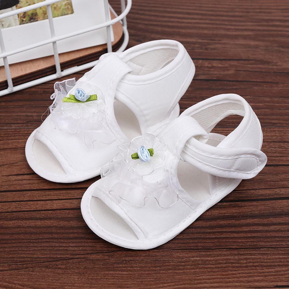 Sandalen Voor Meisjes Pasgeboren Baby Baby Meisjes Crib Schoenen Soft Sole Anti-Slip Sneakers Bloem Sandalen Meisjes Schoenen Prinses: WHITE / 12