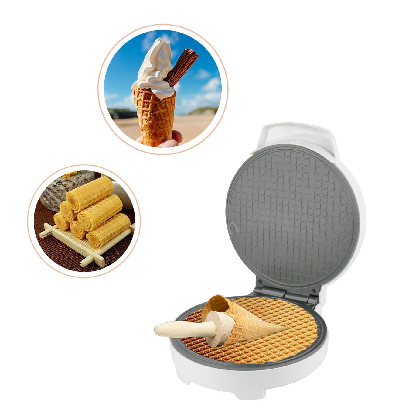 Gaufrier électrique 220V, appareil à rouler, poêle à gaufres, cône de crème glacée pour la maison, petit déjeuner, cuisine