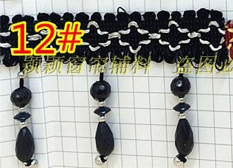12 gård/lott 12 färger gardinspets tillbehör tofs fransar trim själv pumpa pärlor kristall pärla draperi sömnad  ca117: 12 svarta
