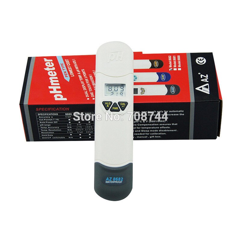 AZ8682 Waterdichte Digitale PH Testen Pen PH Meter Temperatuur Tester Met LCD Dual Display Bereik: 0-14.0PH Nauwkeurigheid 0.05PH