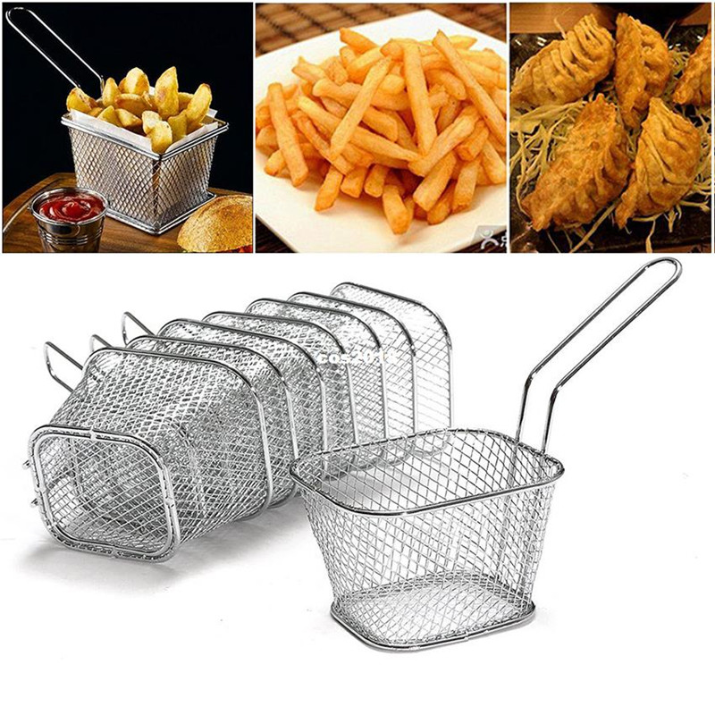 Frituren Mand Zeef Rvs Friteuse Mand Zeef Frieten Vergiet Handvat Chef Koken Mand Keuken Tool 1Pcs