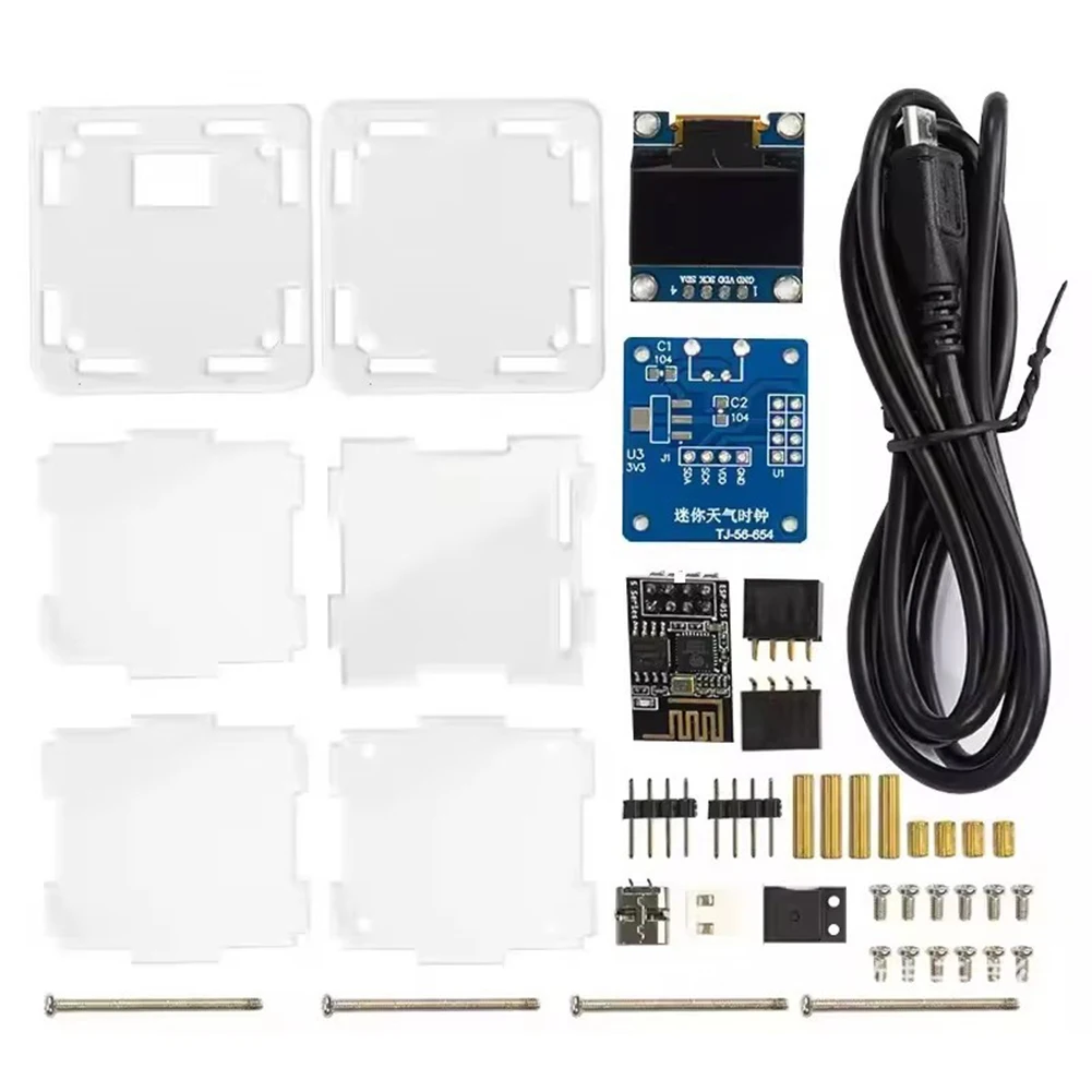 1 Set DIY Mini Weather Station Kit With USB Power Supply Weather Clock Time Temperature Humidity Display Soldering For ESP8266
