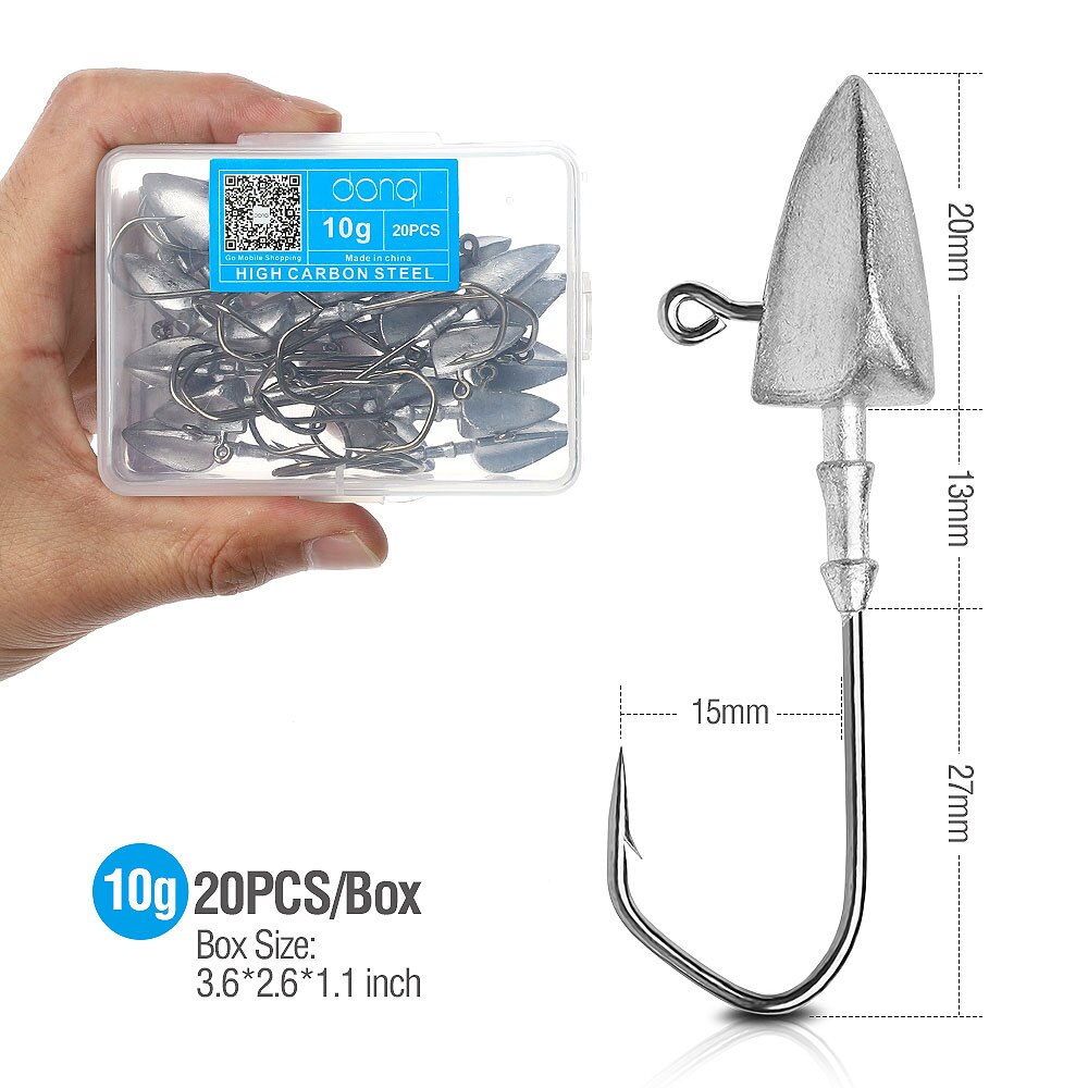 Donql 20 stuks/set lood jigkop vishaak weerhaak karper vishaak 3.5g 5g 7g 10g 14g voor zachte worm kunstaas vishaak uitrusting: 20 stuks 10g