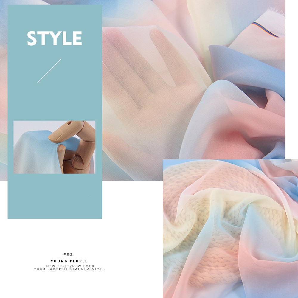 Ombre szyfonowa tkanina z 3 tonowym gradientem na sukienka na studniówkę jednoczęściowy Han chińskie sukienki szalik kurtyna odzież suknia na lato