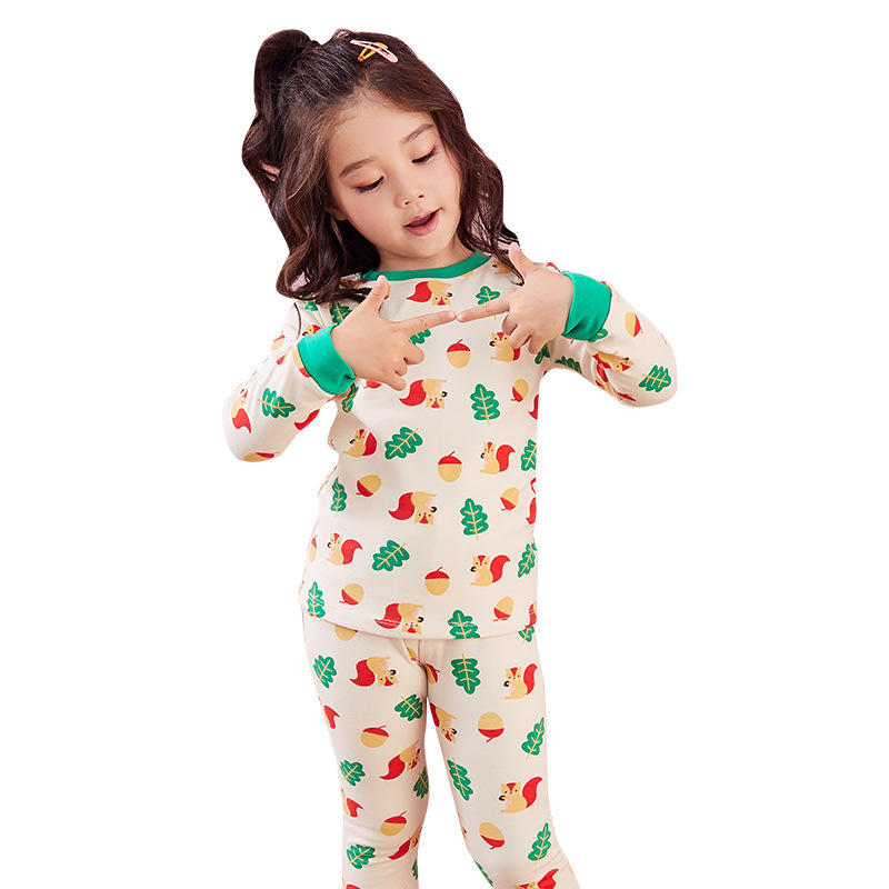 Boys & Girls Warm Sleepsuits Round Neck Tops And Long Pants Casual Ribbed Cuffs Sleepsuits For Spring Winter Sleepwears