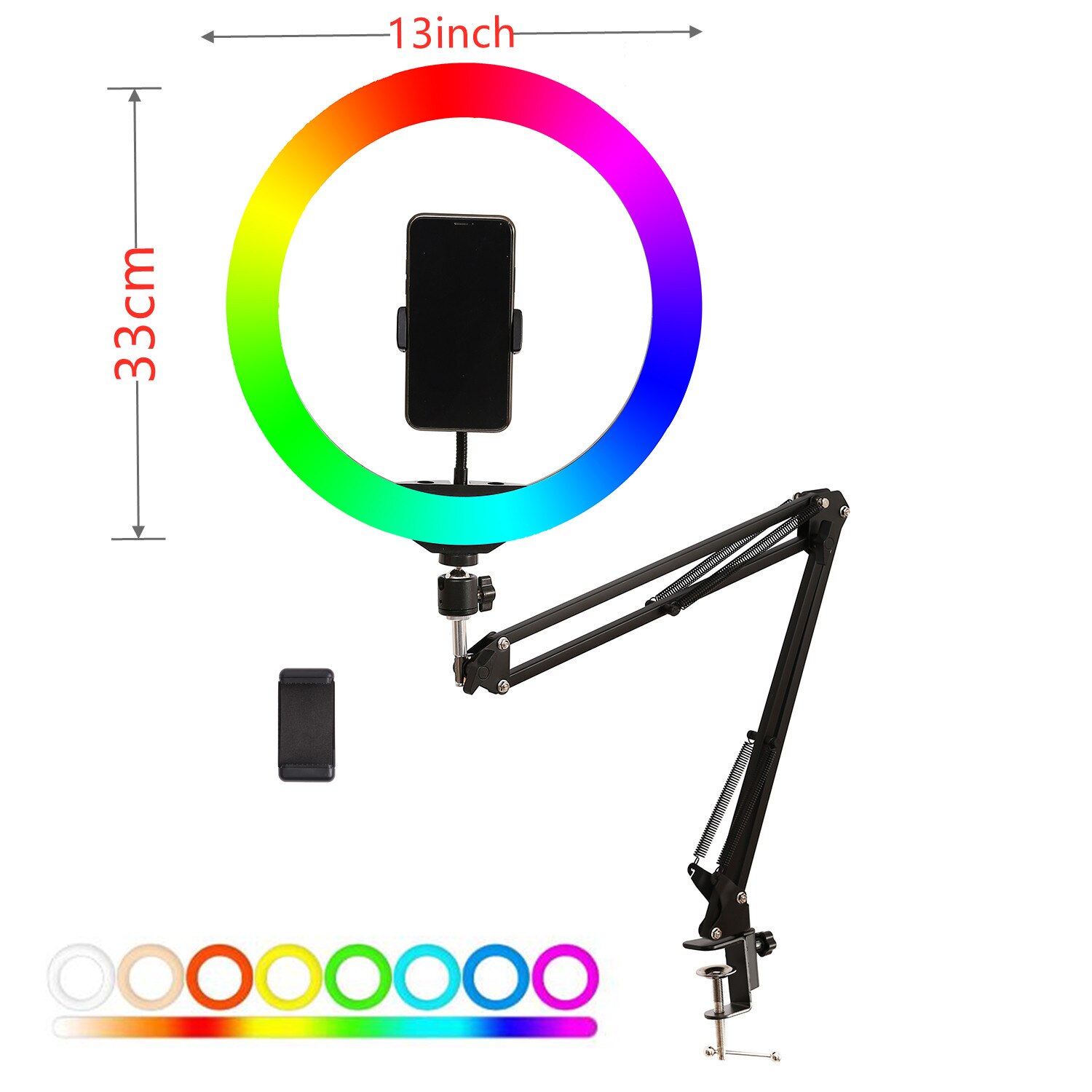 Photographie Selfie 26cm 33cm Anneau Lumières LED RVB Lampe Avec Bras Long Bureau Tablette Support Pour Téléphone Pour Téléphone Vidéo En Direct de Tir: 33cm RGB Arm stand