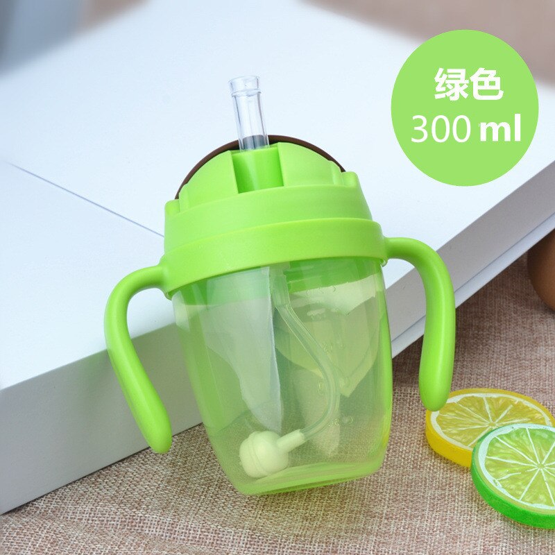 Plastic fles met brede mond, drinkbeker voor baby's, waterbeker voor kinderen met rietje, trainingsbeker: 300ml groene