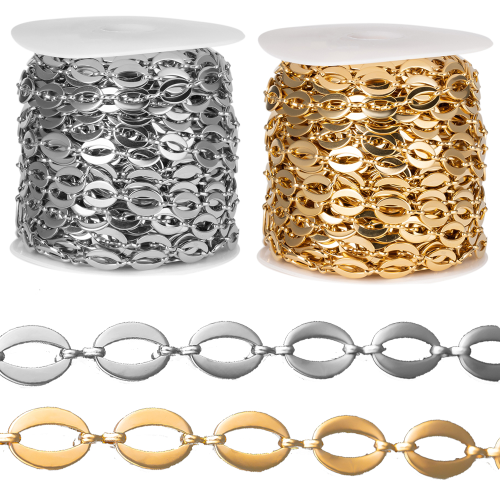 Cadenas de eslabones Shpae ovaladas huecas de acero inoxidable, 1 metro, DIY, collar, pulsera, suministros de joyería, materiales, accesorios de piezas decorativas