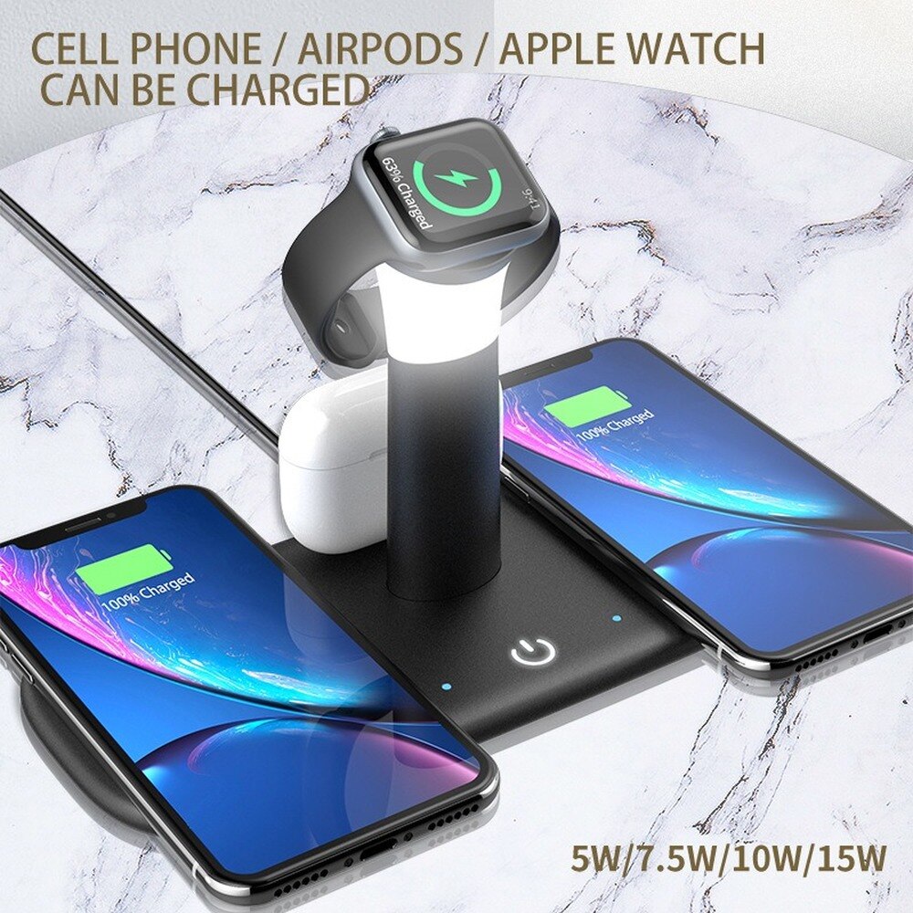 5-in-1 Wireless Charging Station - 15W Fast Charge - for iPhone, Apple Watch, Earphones - Type-C