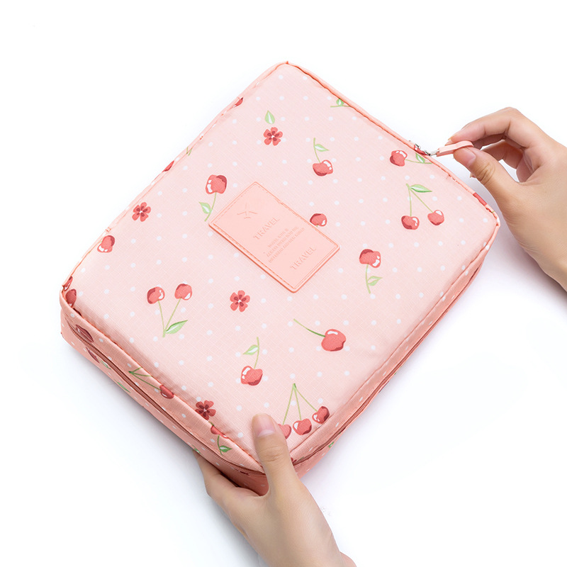 Waterproof Wash Bag Cosmetic Bag Multi-function Oxford Travel Storage Makeup Bag: Pink Cherry