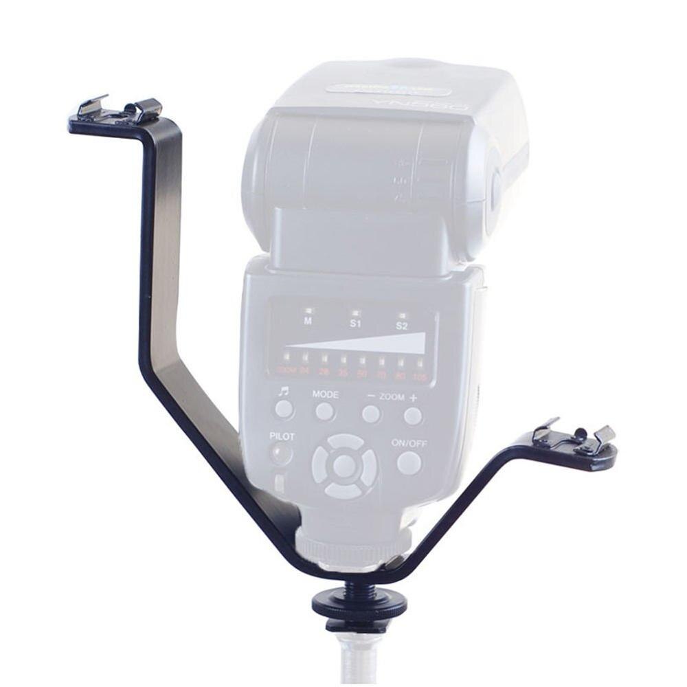 V-formet metall dobbel dobbel sko blitsbrakett til mikrofon dslr fotografering