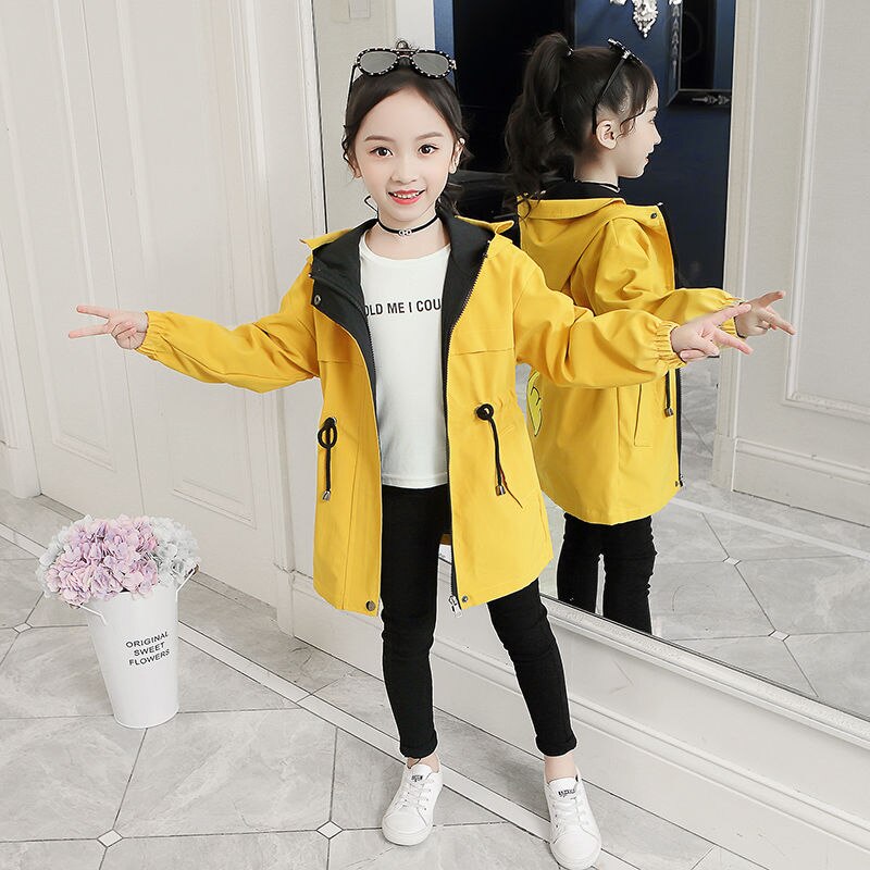 Primavera autunno bambini ragazze giacca a vento ragazze adolescenti moda Trench lungo bambini Casual capispalla con cappuccio abiti per 3-13 anni