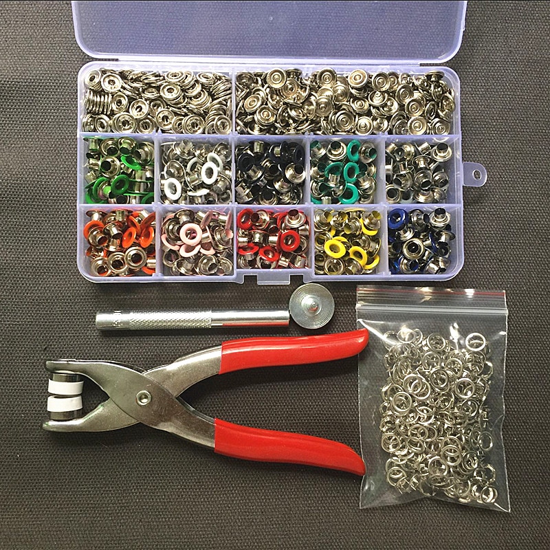 1 pc Pince + 1 set Oeillets Outil + 100 ensembles 10 Couleurs 9.5mm Bouton Pression Boutons Attaches Boutons-pression Boutons-pression Boucle + 200 pièces 5mm Oeillets