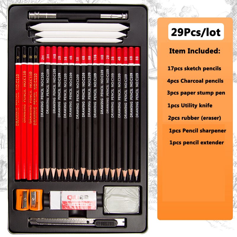HB sketch pencil set for writing drawing pencil set 2B Wooden charcoal pencil with 4B eraser extender for shchool
