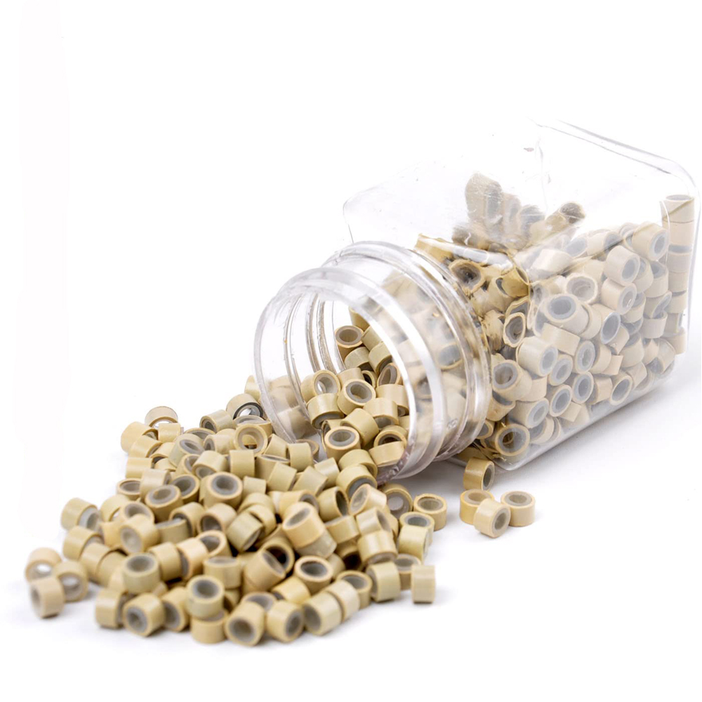 500 Uds extensión de cabello Micro anillos enlaces cuentas, cuentas forradas de silicona de 5mm para herramienta de extensiones de cabello: Marrón claro