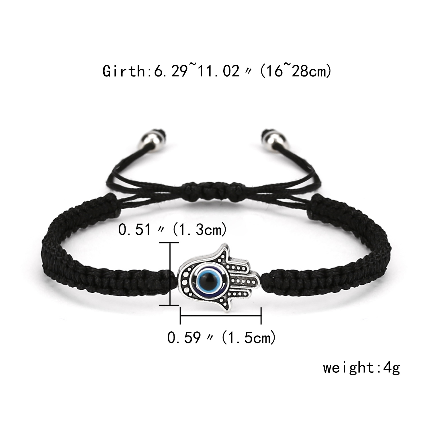 Gebed Turkse Hand Palm Evil Eye Gevlochten Armband Blauw Zwarte Kleur Nylon Draad Lucky Paar Armband & Bangles Sieraden Mannen vrouwen: VERMEIL