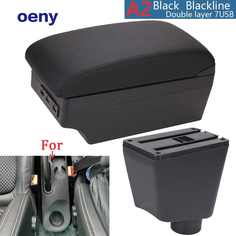 For Renault Clio 4 Captur Armrest For Renault Captur armrest box accessories Storage box cup holder ashtray USB LED: A2 Black line 7USB