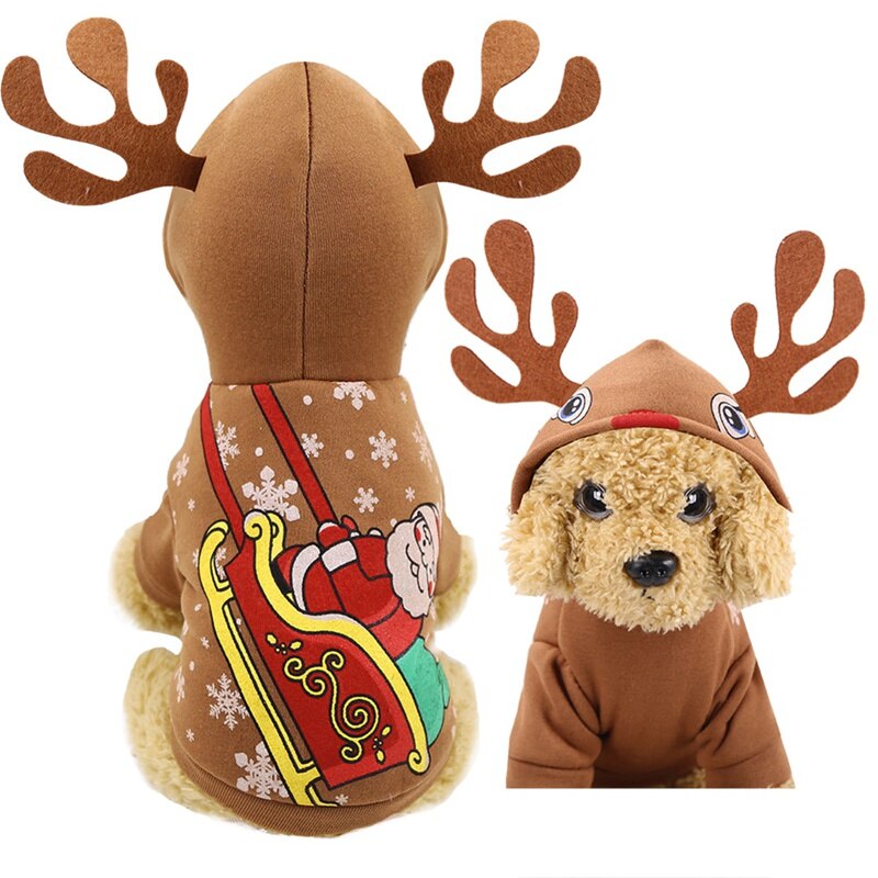 Ropa de perro de Navidad con sombrero de Navidad x-mas disfraces de perro de tema festivo chaquetas de perro Material de algodón suave: 2 / XS