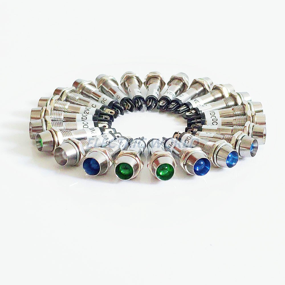 8mm metal Indicator lights no wire 12V 24V 220v power signal lamp LED indication waterproof Signal lamp mini indicator light