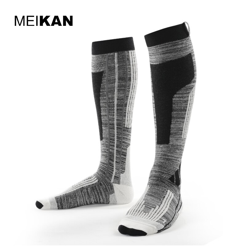 Mksk 2017001 mænd / kvinder merceriseret merino uld ski sokker udendørs tykkere frotté varmt knæ høje lange sokker: Sort / Xl