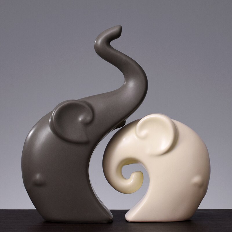 Nordic Style Elephant Statue Ceramic Couple Elephant Family Elephant Sculptures Home Decor Crafts GY05
