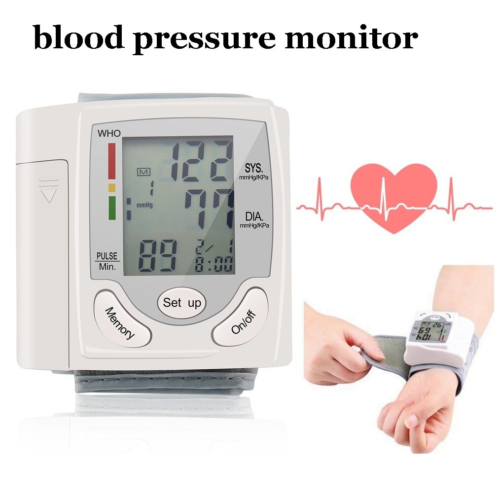 Automatische Digitale Lcd Display Pols Bloeddrukmeter Heart Beat Rate Pulse Meter Meet Tonometer Bloeddrukmeter Wit: blood pressure