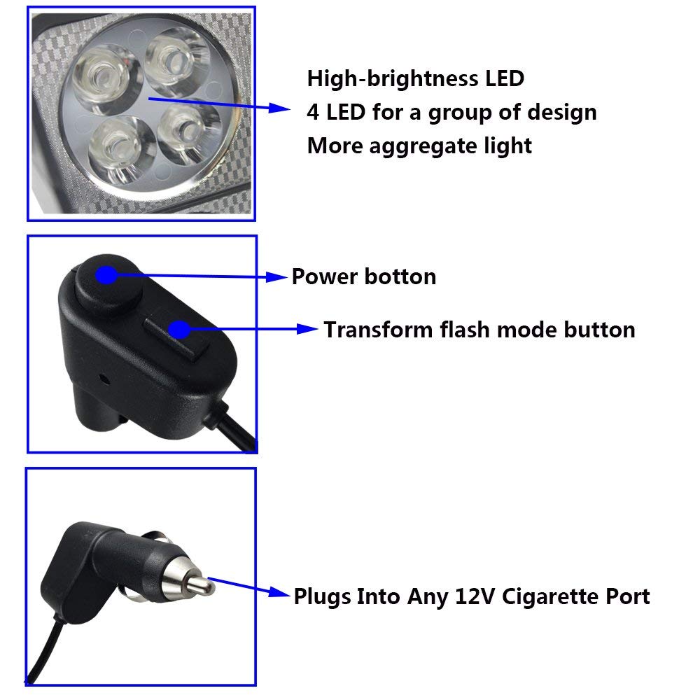 8/16 led bil blixtljus vindruta sucker scoop polis blinkande varningsljus dimljus säkerhet nödsignal ljus 12v