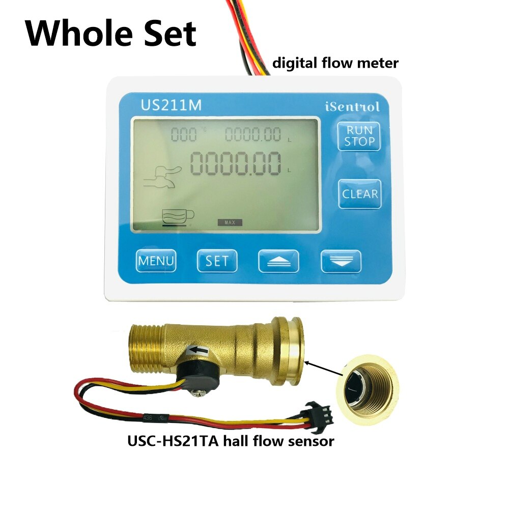 US211M Wasser Flow Meter Halle Wasser Flow Sensor Reader mit Messing USC-HS21TA 1-30L/min halle wasser durchflussmesser: whole set