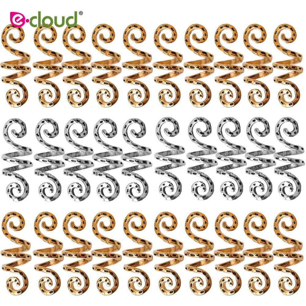 20Pcs Zilver Metalen Haar Ringen Buis Clips Spiraal Haar Vlecht Dread Baard Dreadlock Kralen Voor Haar Accessoires Charms: 10G10S