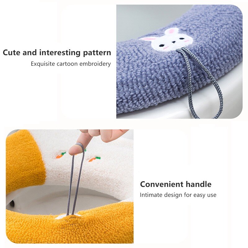 Cartoon Winter Warm Toilet Seat Cover Mat 1Pcs Washable Bathroom Accessories Knitting Pure Color Soft O-shape Pad Toilet Seat