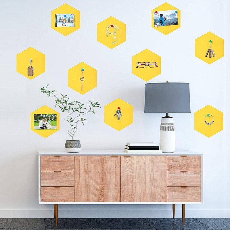 10 Packs Pin Board Hexagon Felt Board Tiles Bulletin Board Memo Board with 10 Pieces Push Pins, Decoration for Wall CNIM