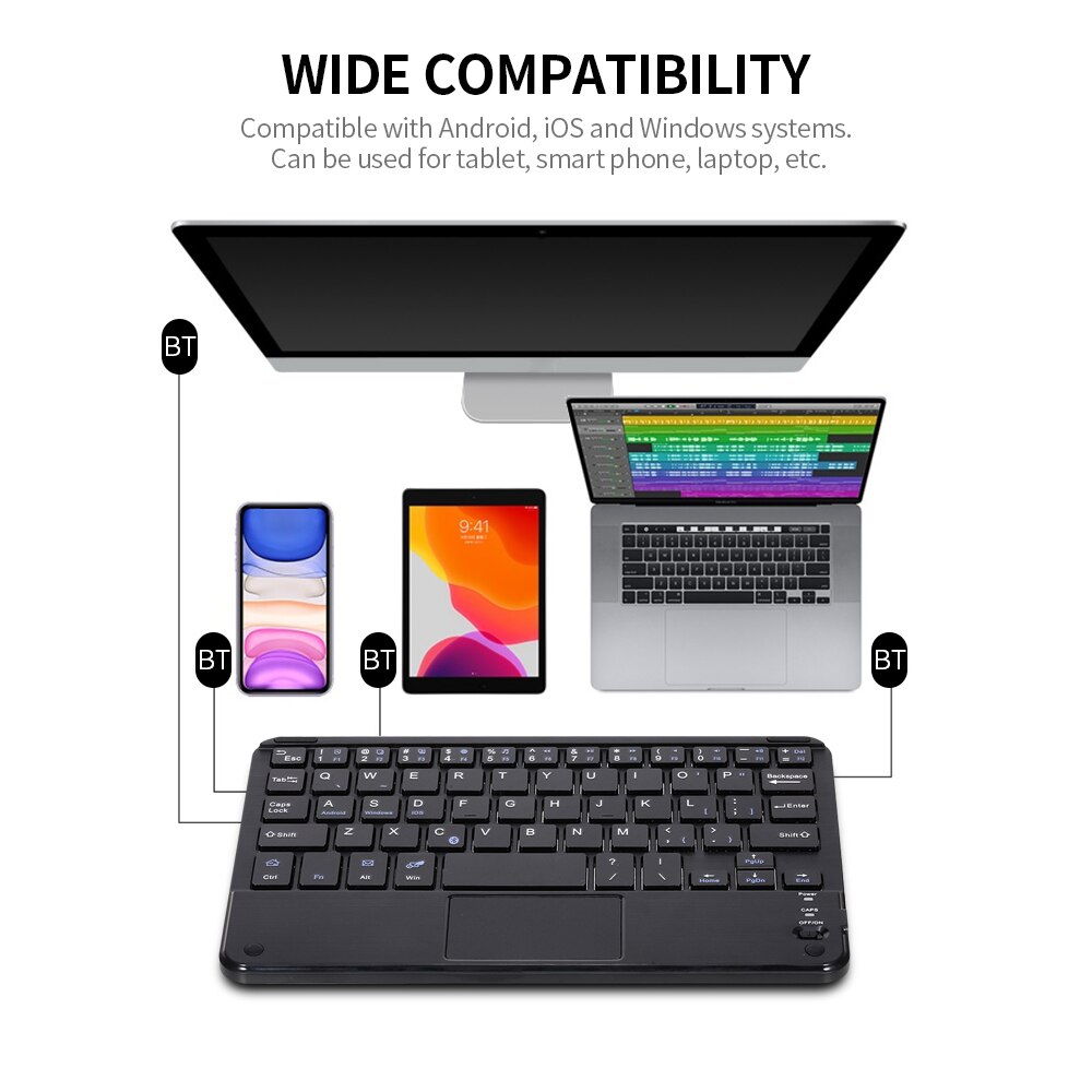 Wireless BT 3.0 Keyboard Ultra-slim Mini BT Keyboard with Touch Pad Support Android Windows iOS System for Laptop Phone Tablet
