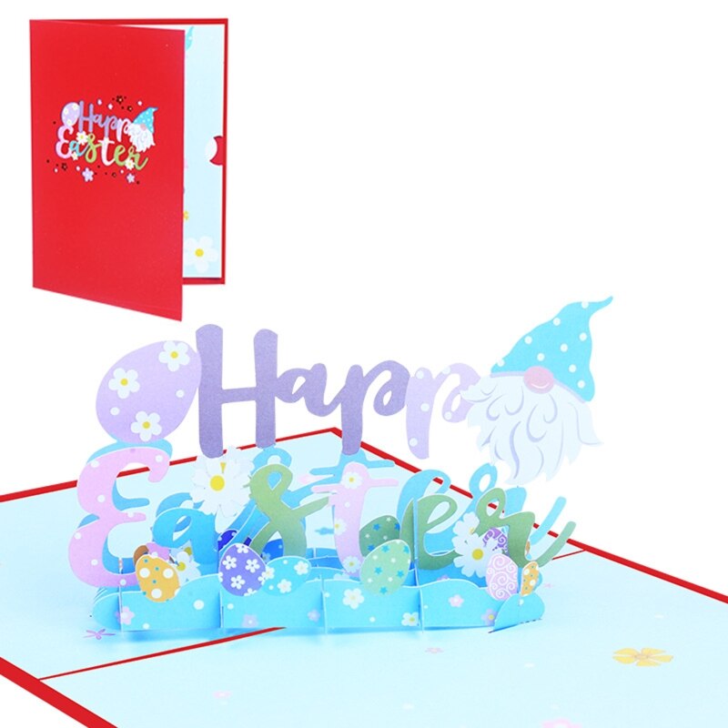 3D Pop Up Cards Happy Easter Greeting Cards Flower Gnome Egg Postcards with Envelope for Easter Day Handmade for Girl: Red