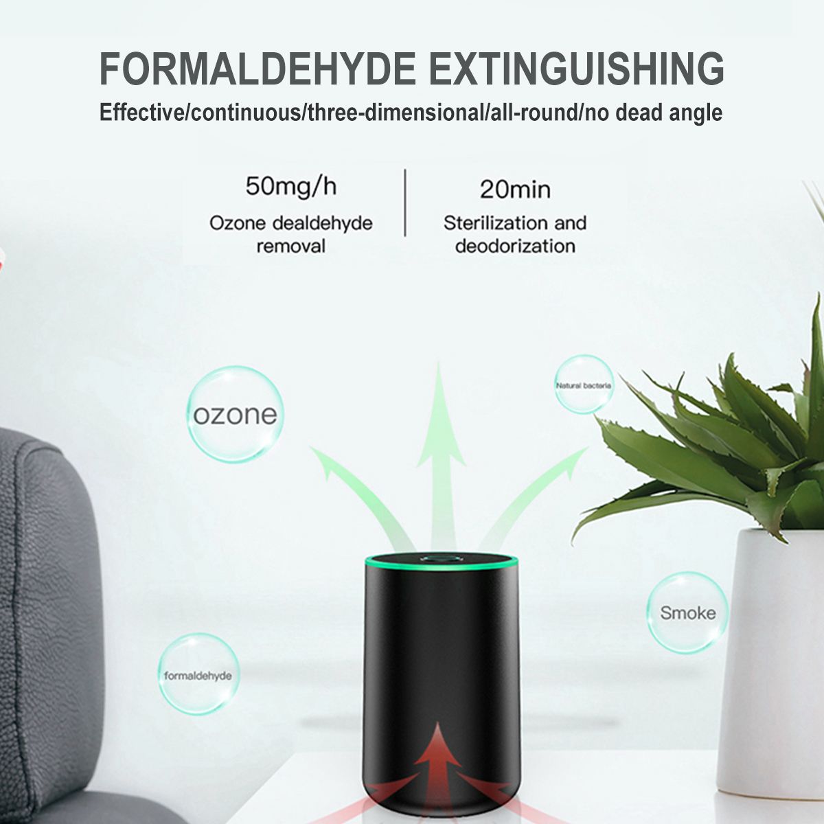 Generador de ozono USB de 800mA, máquina de desinfección de ozono, purificador de aire doméstico para coche, 50 mg/h, Humidificador ambientador automático para coches