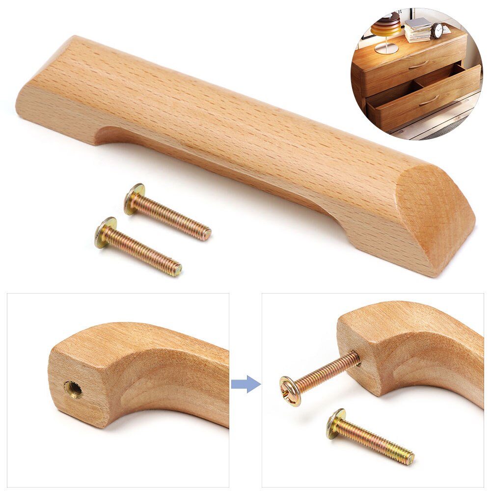 1PC Furniture Hardware Nature Color Wooden Cabinet Knob Solid Pull Handle Knobs Drawer Wood Handles Home Door Parts
