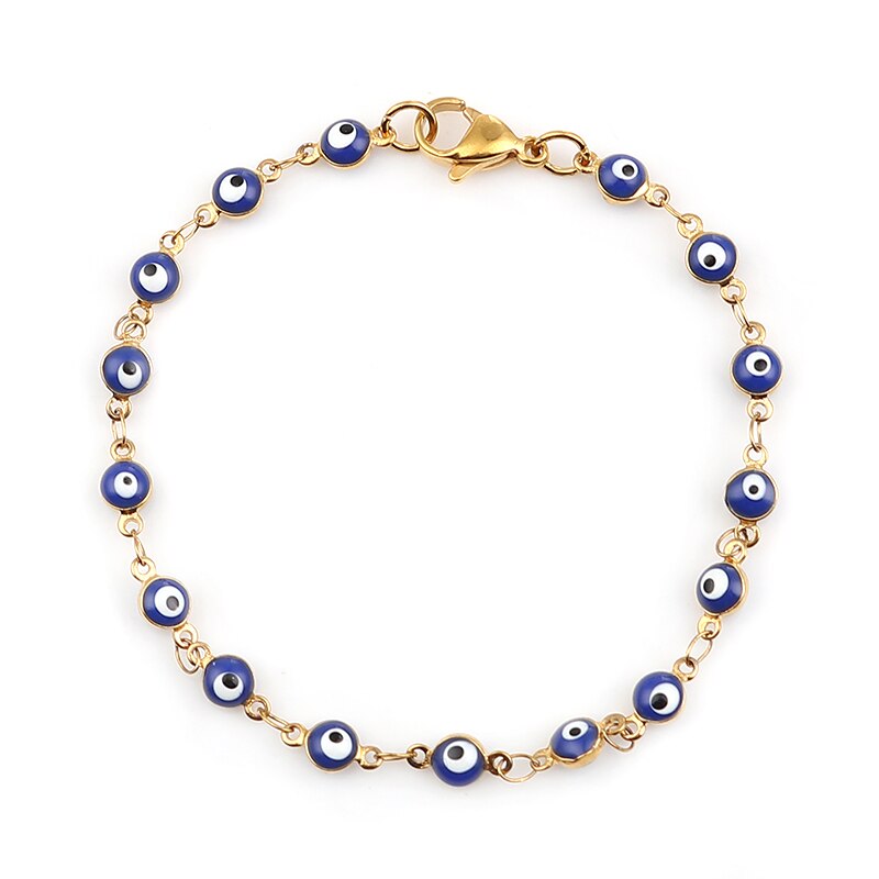 1 Pc Rvs Armbanden Goud Blauw Rood Evil Eye Emaille Bead Armband Voor Vrouwen Lucky Turkse Eye Sieraden: Blue