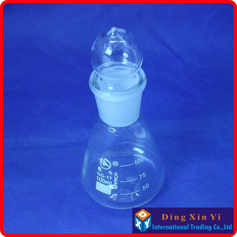 (4pieces/lot)100ml Conical flask with stopper, Conical flask,with ground-in glass stopper Boro 3.3 glass,