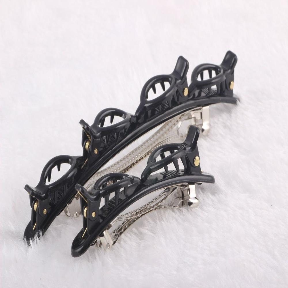 Double Hair Pin Clips Headband With Clip For Women Double Layer Bands Clip Hairbands Plastic Braided Headband: C-black
