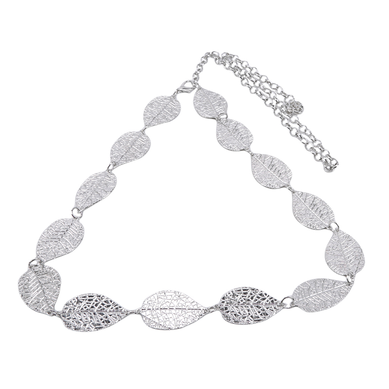 Cinturón de de de lujo hojas de Metal de oro cinturón de cadena de cuerpo de plata cinturón de mujer cinturón para vestido cinturón mujer: silver2
