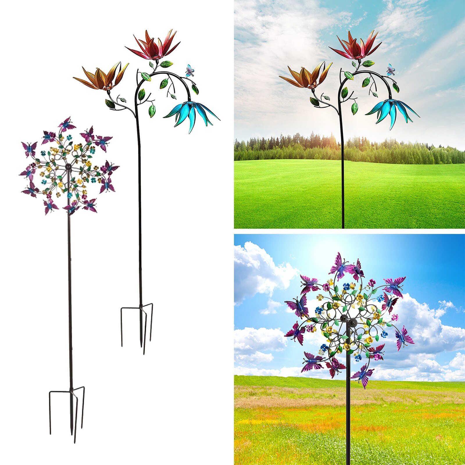 Metal Wind Spinner Garden Summer Dual Spin Windmill Decoration Home Decor