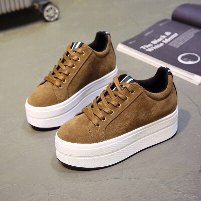 Høye hæler dame fritidssko våren snøring damesko britisk stil kvinner sneakers høst plattformsko: Brun / 5
