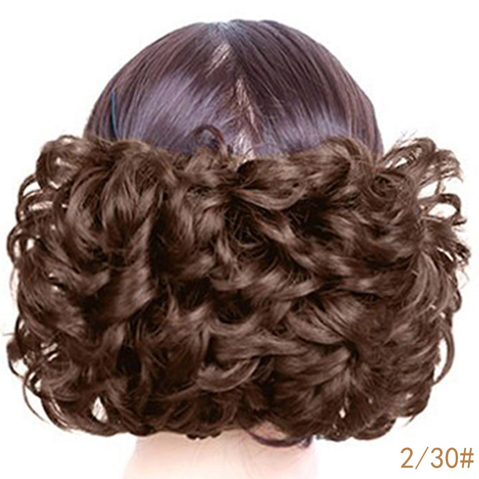 AOOSOO Short Curly Chignon Women's Synthetic Hair Bun Black Brown with Extension With Chignon Rubber band Combs in Hairpiece: 2-30
