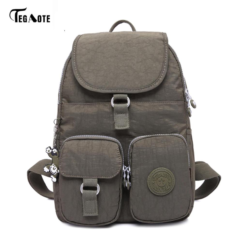 TEGAOTE School Backpack for Teenage Girls Mochila Feminine Backpacks Women Solid Famous Nylon Casual Laptop Bagpack Female: Army Green