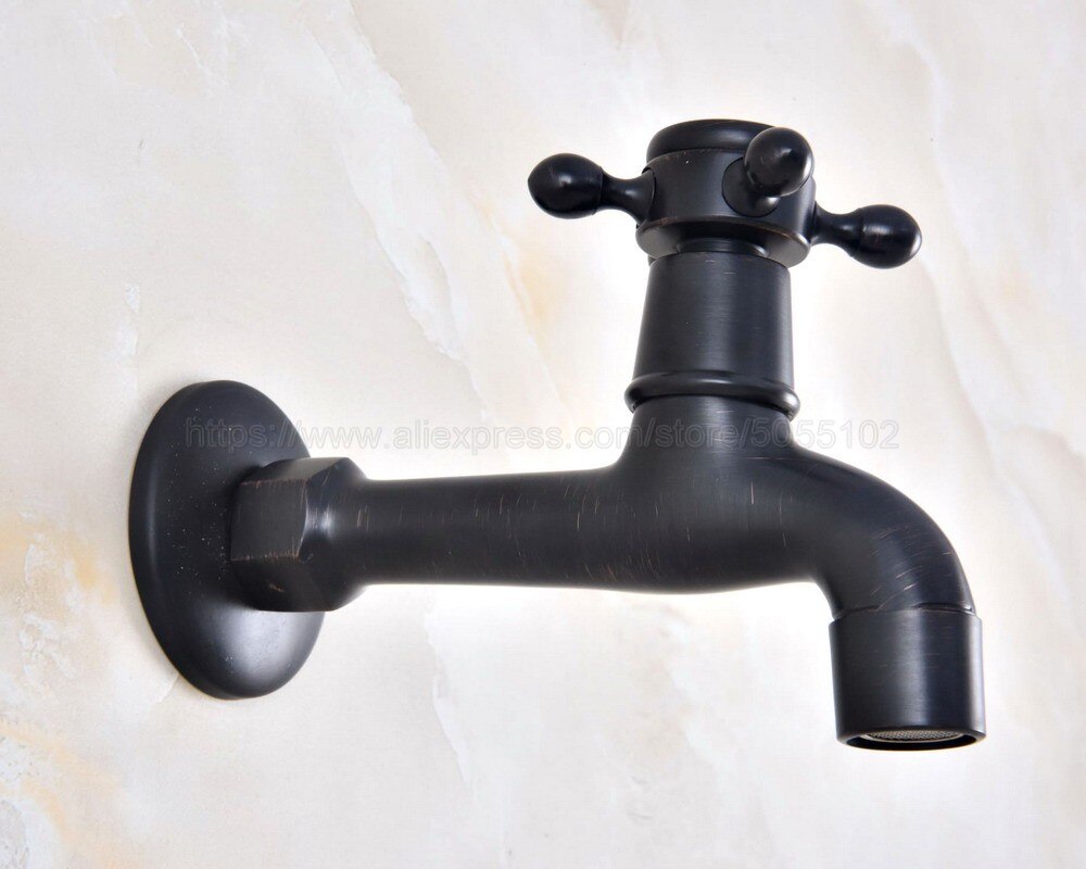 Zwarte Olie Gewreven Messing Cross Handvat Muurbevestiging Mop Zwembad Water Tap Kraan Enkel Handvat Koud Water Kraan zav346